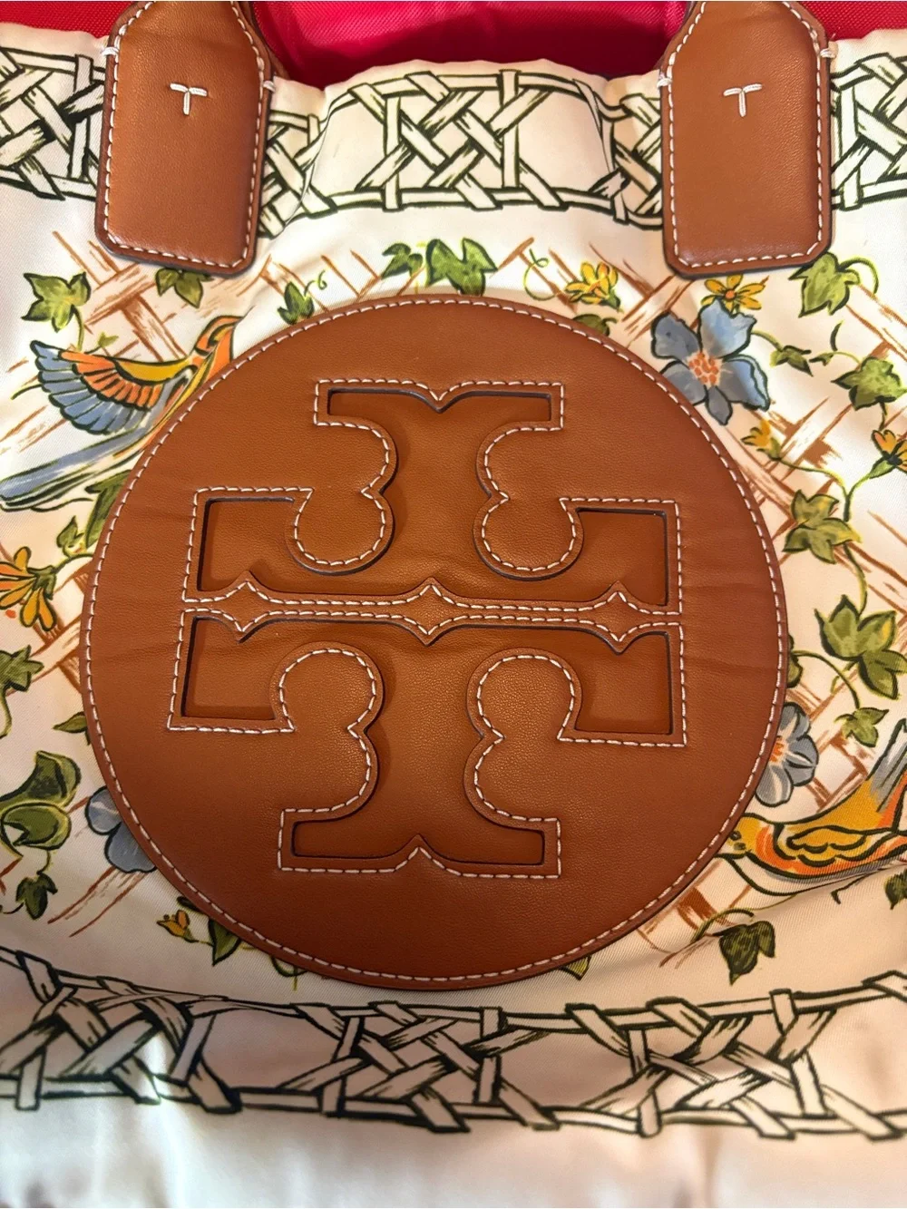 Tory Burch Ella Tote. Nylon Bird Theme. Callout